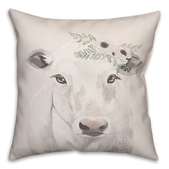 Cow With Florals 18" x 18" Throw Pillow